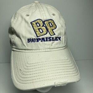 Brad Paisley Cap Hat Adult Adjustable Strapback Off White Distressed STAINS
